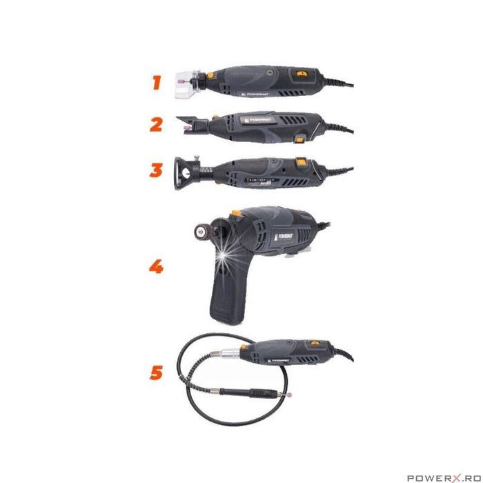 Set mini polizor drept, 250 W, 100 accesorii incluse, Powermat