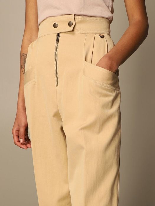 Бежов памучен панталон Twinset, висока талия, размер,40/S,42 S/M,46/Lн