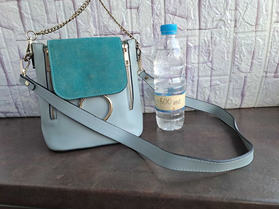 дамска чанта,малка синя чантичка -естествена кожа