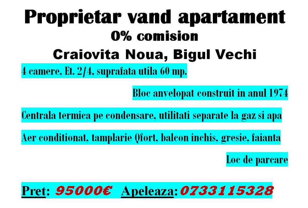 Ap. 4 camere, etaj 2, Craiovita Noua, direct de la proprietar