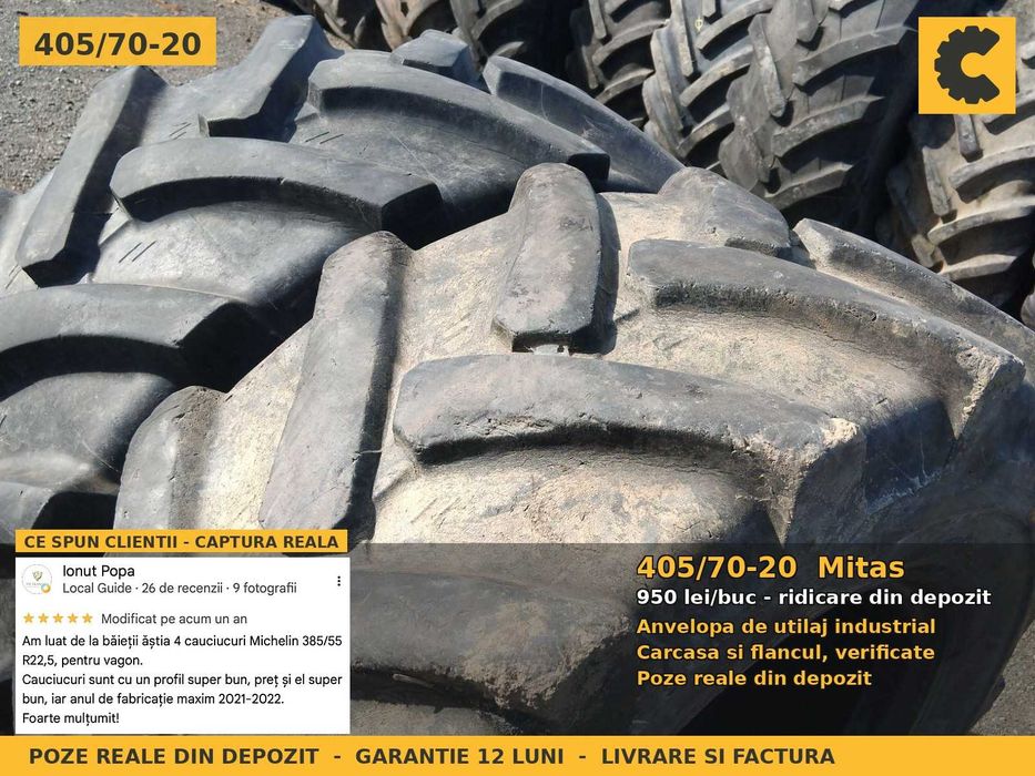 Cauciucuri Anvelope 405/70-20 405/70 20 405/70R20 16/70-20 4057020 Mitas Incarcator Buldo si Industrial SH Second Hand REDUCERE Oferta Pret Bun Ocazie