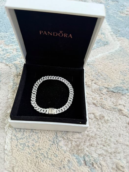 Браслет PANDORA «Кубинское плетение с паве» 593008C01-18 длина 18 см,