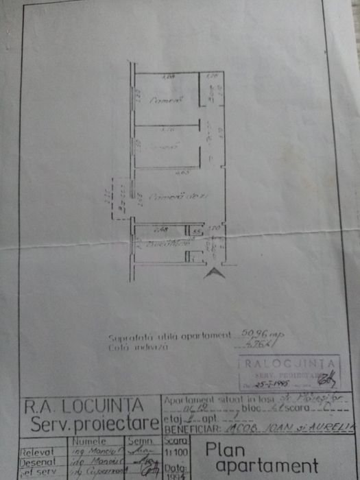 Apartament trei camere, zona Zimbru