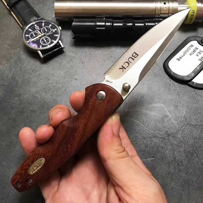 Cutit Briceag Buck, maner lemn de trandafir, cu blocare lamă - BK 269