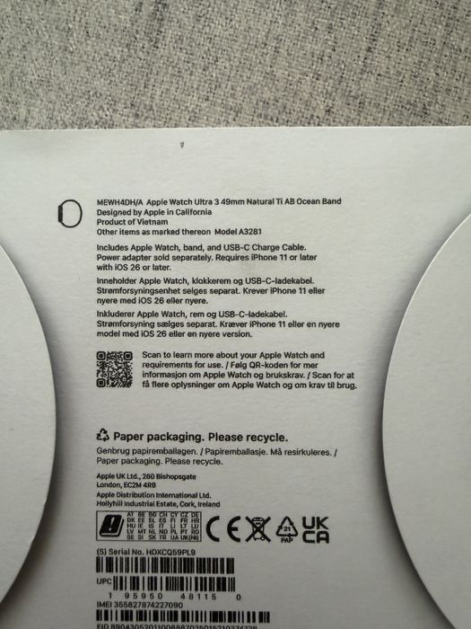 Apple Watch Ultra 3, GPS + Cellular, Carcasa Natural Titanium 49mm, Anchor Blue Ocean Band