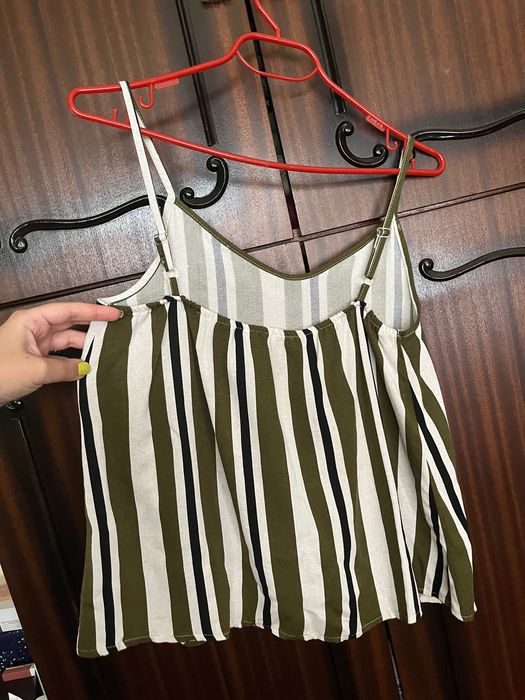 Ленен потник в цвят зелено, черно и екрю