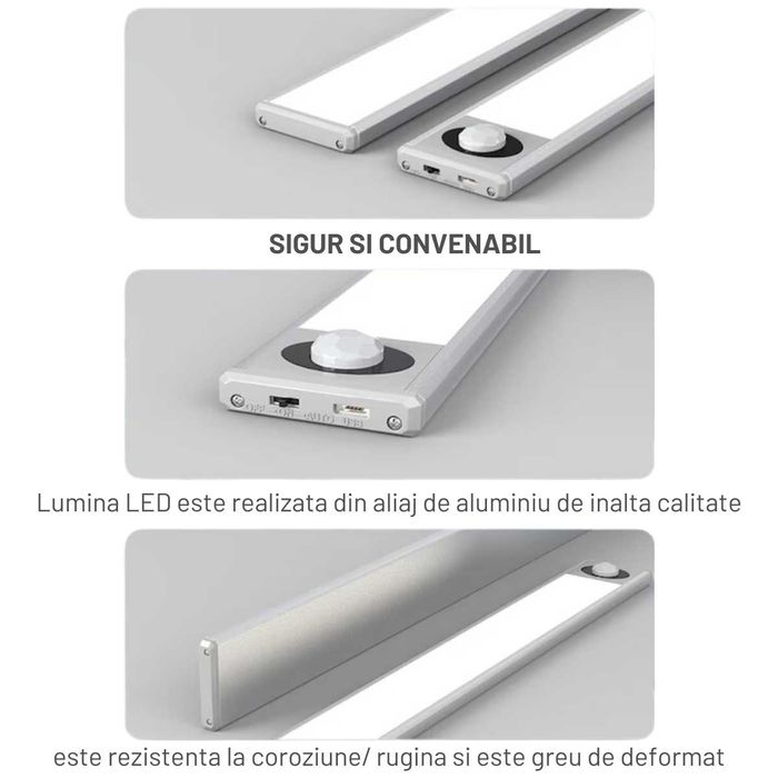 Lampa LED SLIM cu senzor miscare, suport magnetic - 20/30/40/60/80 cm