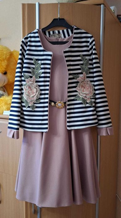 Платье с жакетом для девочки 10-11 лет. Рост 140