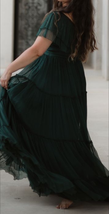 Rochie mătase naturală verde Pin Handmade
