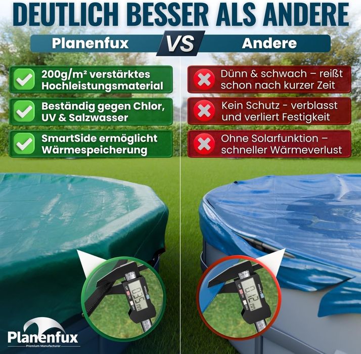 2в1 Покривало за басейн Planenfux 200g/m², Ф 520см за басейни 420-460см