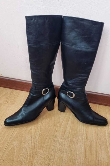 Cizme elegante cu toc Geox Respira, negru, piele naturala, marimea 41