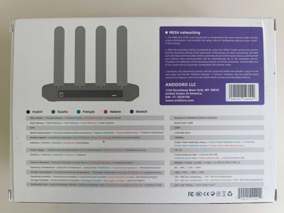 Router interior 300 mp, WI-FI 6, 1800 Mbps,MESH 1 master+5 slaves,, model DDO HV-2 STK - NOU