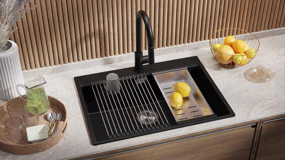 Промо Черна кухненска мивка от гранит модел Осло 60 XXL Top 580 x 500