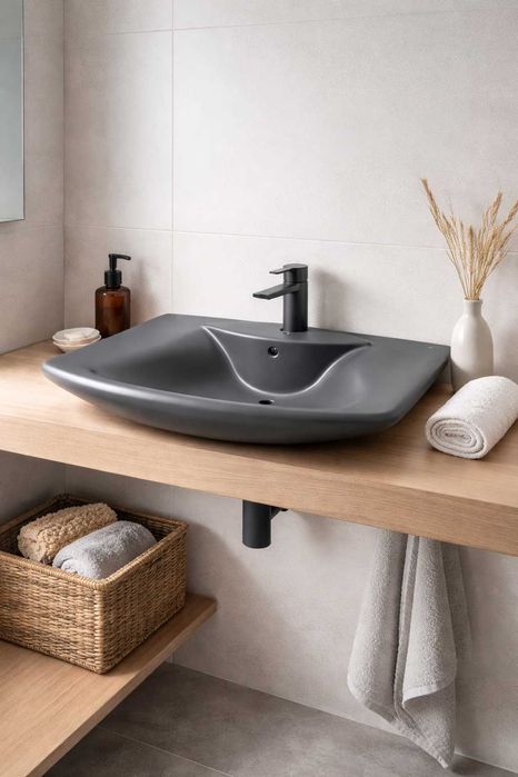 ROCA голяма антрацитна мивка 93 см – дизайнерска, мат, нова