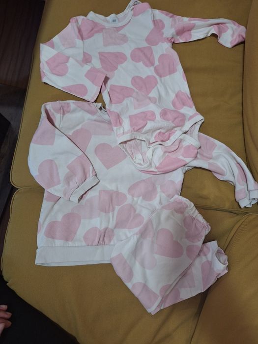 H&M комплект 92 размер блуза с клинче о боди с дълъг ръкав и яке