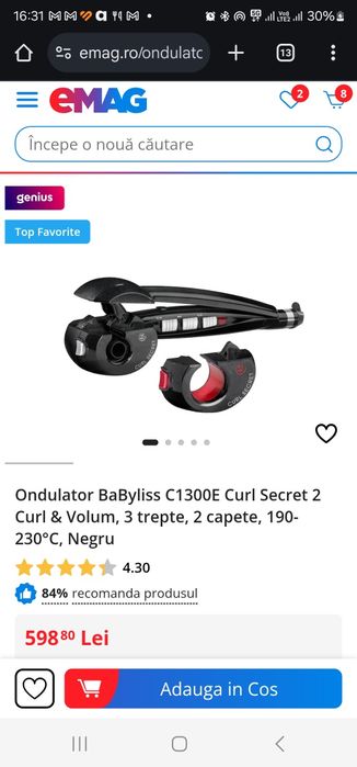 Ondulator BaByliss C1300E Curl Secret 2 Curl & Volum, 3 trepte, 2 cape