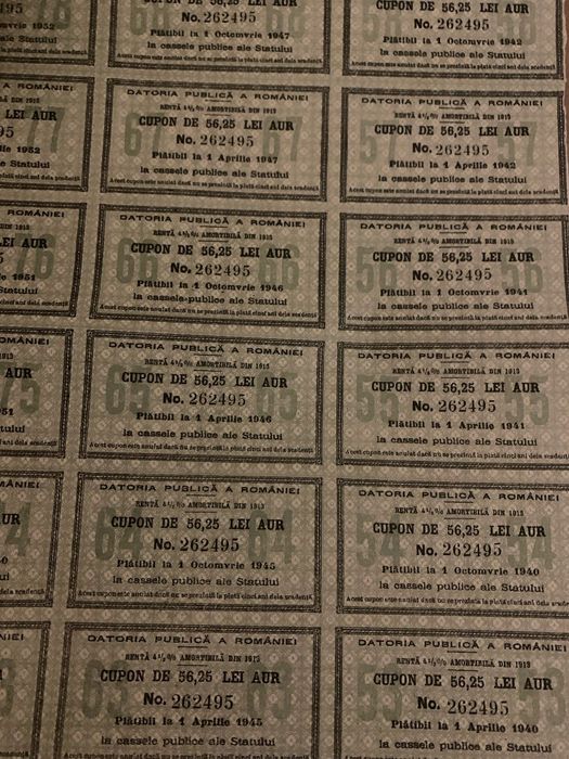 titlu stat 2500 lei aur Romania 1913  obligatiune  bond neincasat