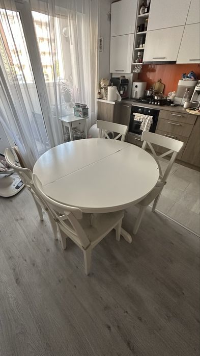 INGATORP ikea Masă extensibilă cu 4 scaune alb, 110/155 cm