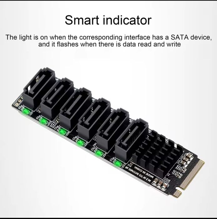 Card de adaptare M.2 până la SATA3.0 6Gbps de mare viteză ASM1166 M.2 PCIE până la cardul de expansiune SATA cu indicator inteligent