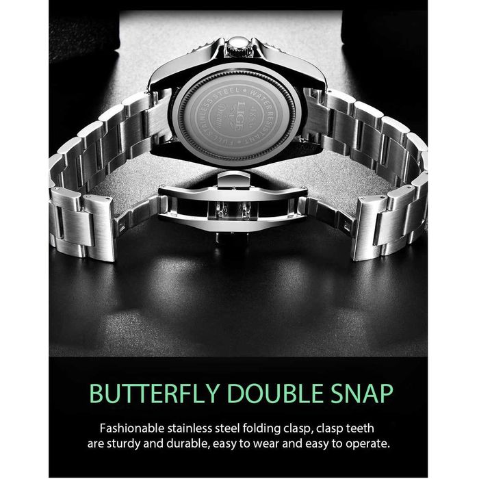 Мъжки часовник Lige, Неръждаема стомана, Водоустойчив, Хронометър