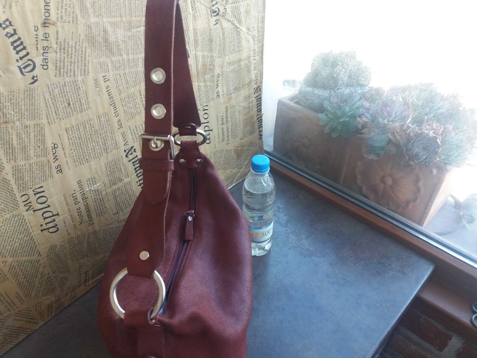 дамска червена чанта,Patterson керемидена,торба-естествена кожа,велур