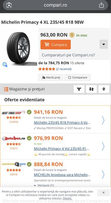 Set Anvelope Michelin 235/45 r18 de vara