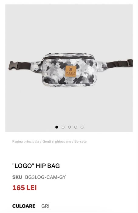 Borseta PORC, logo hip bag gri