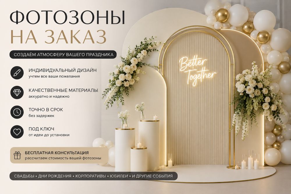 Фотозоны на заказ/Свадьба, День рождения, Корпоротивы/от производителя