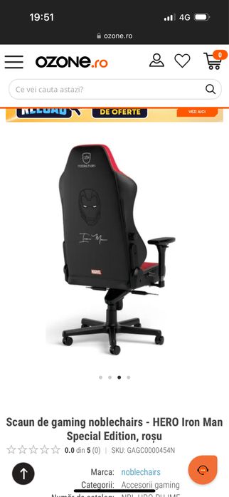 Scaun gaming Noblechairs Hero Iron Man