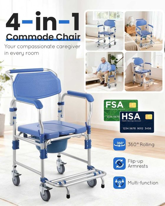 Инвалидна количка 3 в 1 – тоалетен стол душ стол транспортна количка