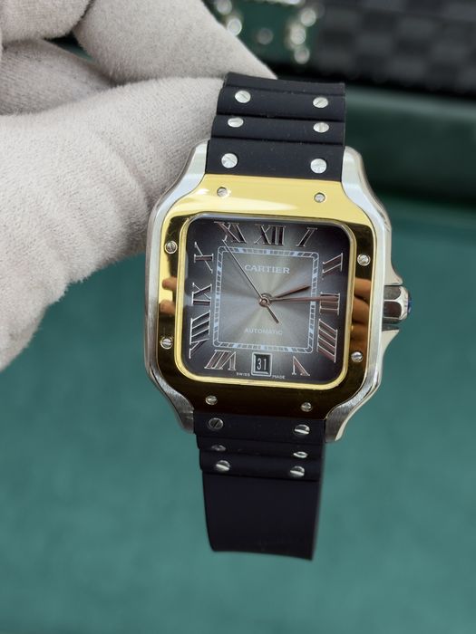 Cartier Santos 100 XL Two-Tone – Grey Dial, Black Rubber Strap