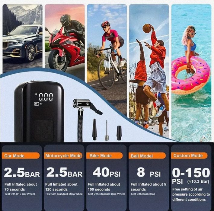 Портативный беспроводной автомобильный воздушный компрессор,