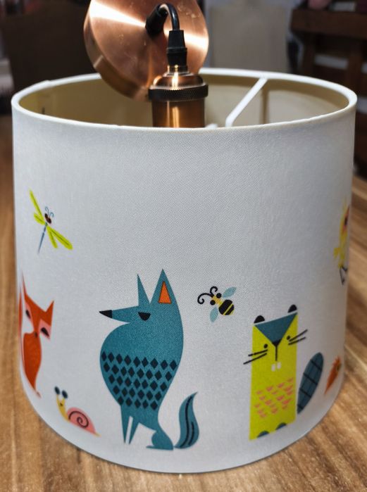 Lustra fixa cu abajur din material, IKEA, cu animalute, soclu E27