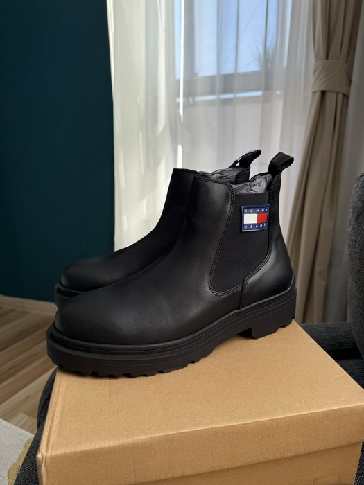 Tommy Jeans Leather Chelsea cizme negre marimea 43 noi originale