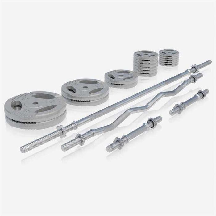 Banca multifunctionala + set greutati cromate 108 kg