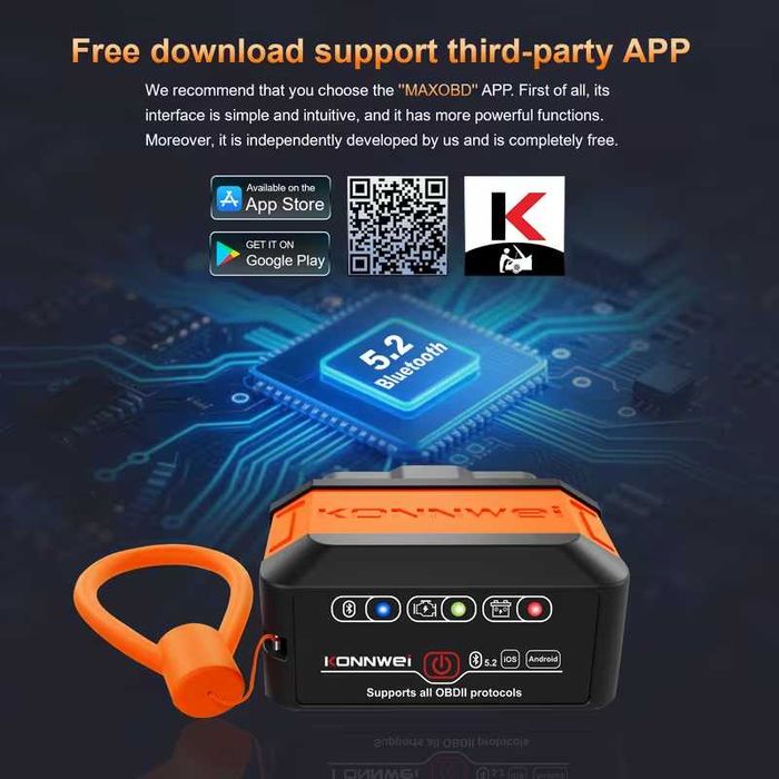Diagnoza KONNWEI KW906 ELM327 OBD2 Bluetooth 5.2/ IOS si Android