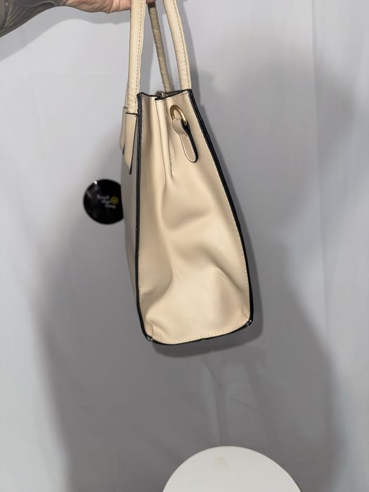 Geanta piele naturala bej cu portofel