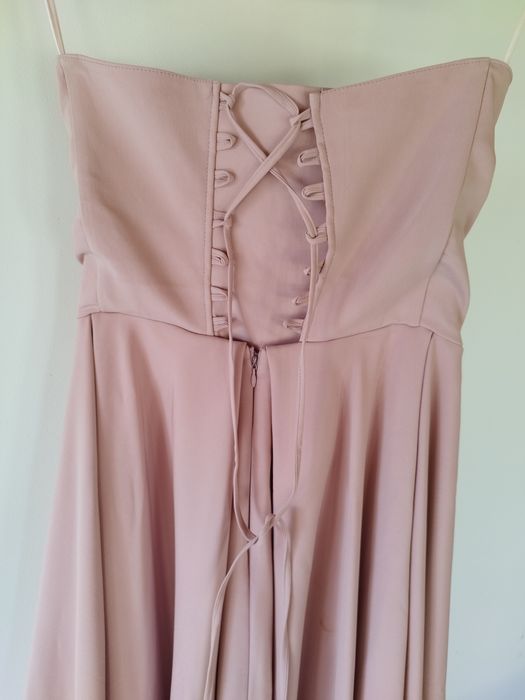 Rochie ocazie din tafta culoare roz pal cu buzunare S-M micuț