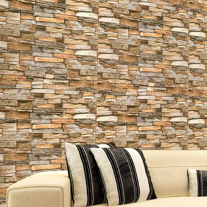 3D Тапети, Самозалепващи Пана Тапет 3D Тухли Релефни за стена