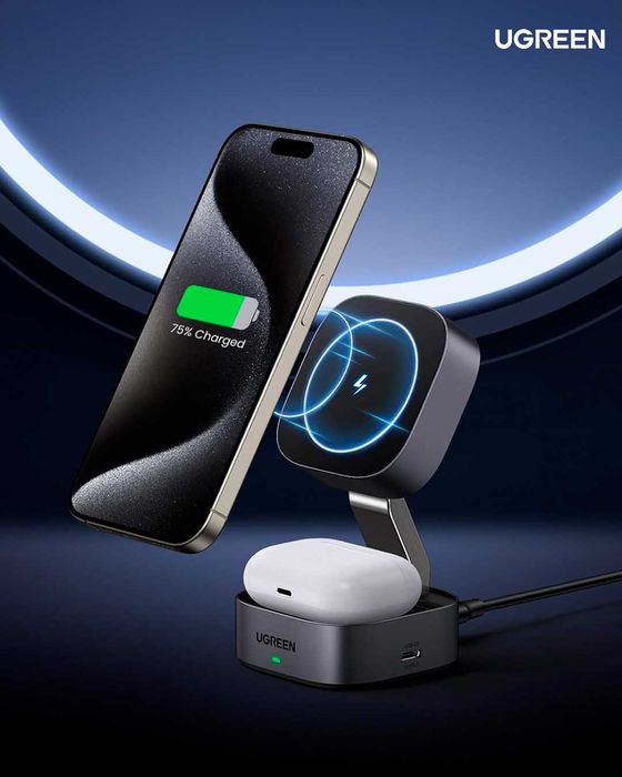 Беспроводное зарядное устройство Ugreen MagFlow 2-in-1