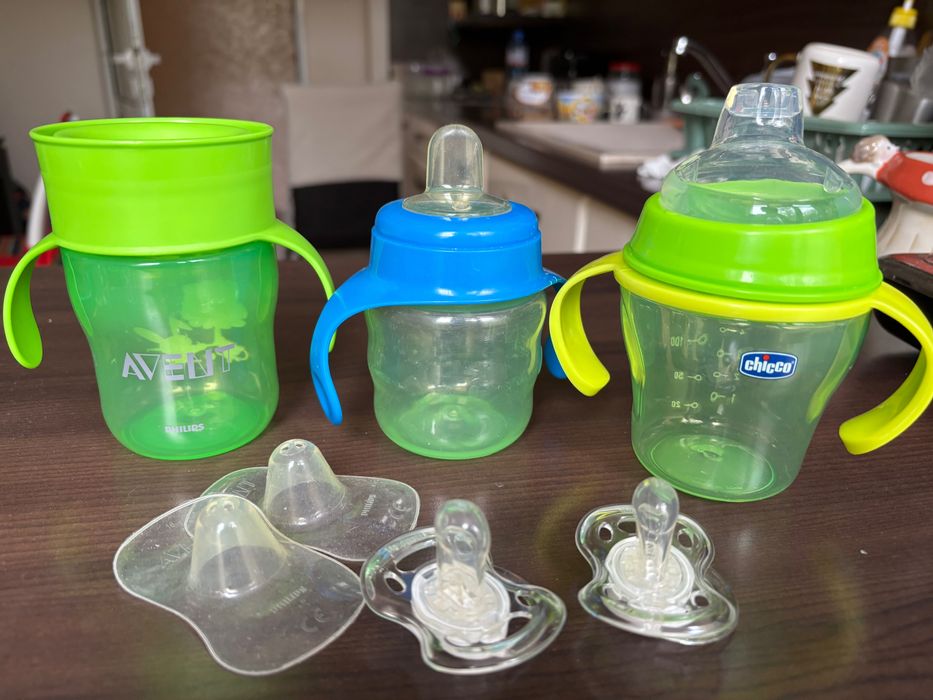 Бебешки чаши Avent и Chicco. Шишета NUK,за възраст от 6 до 18 месеца