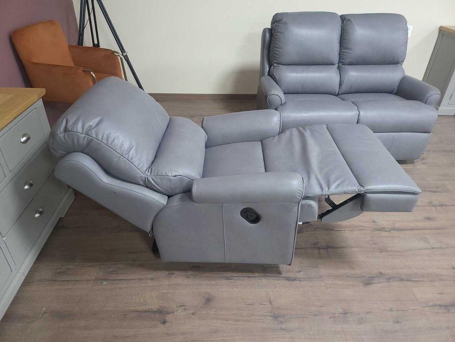 ПРОМОЦИЯ!!! Сив кожен комплект диван двойка и фотьойл G Plan