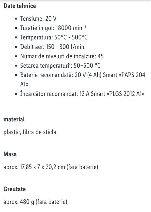 Parkside generator aer cald feon pe baterie 20V pistol aer fierbinte