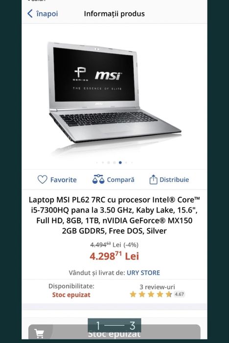 Laptop Msi Pl62 7 RC