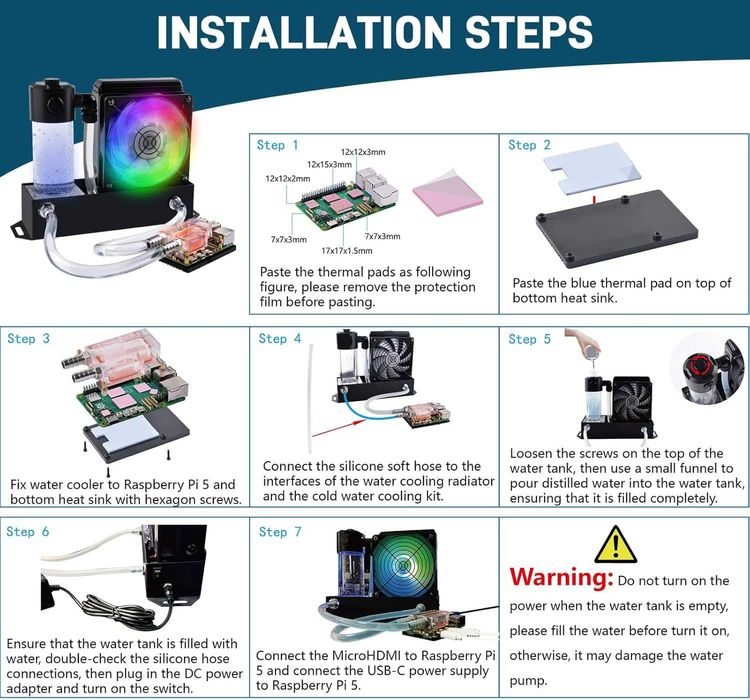 Cooler lichid GeeekPi Raspberry Pi 5,Pompă gheață apă,RGB Pi 5 8GB 4GB