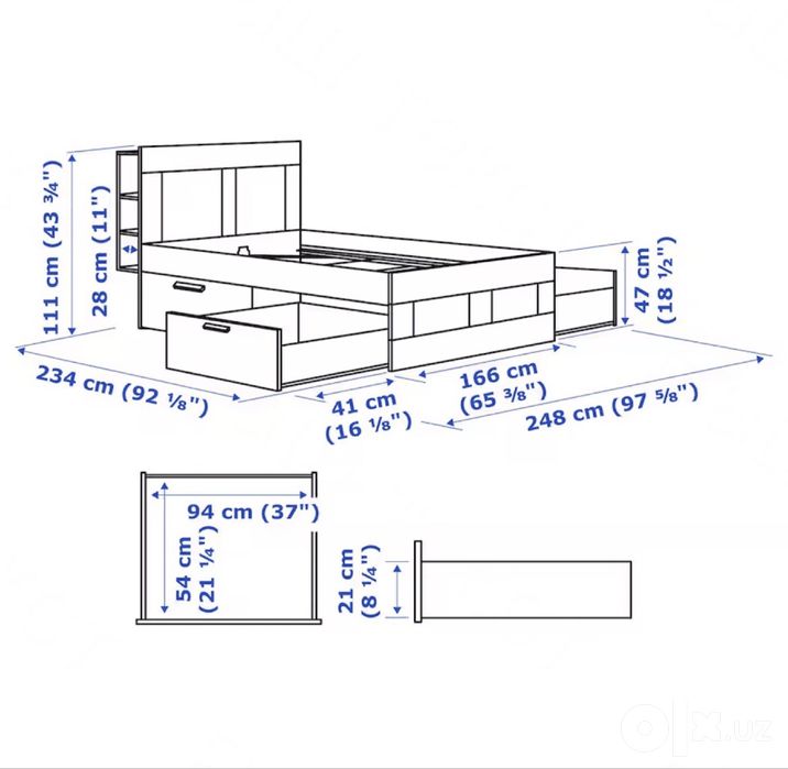 Кровать с изголовьем IKEA BRIMNES с ящиками 160*200 с 4-мя ящиками