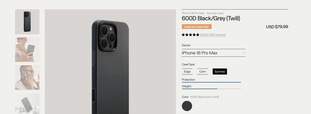 Husa PITAKA Summa Case iPhone 16 Pro Max – 600D Black/Grey (Twill)