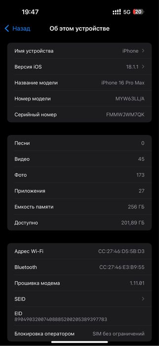 Iphone 16 pro max Esim