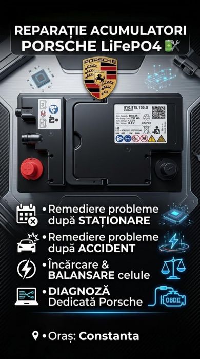 Reparaţie baterie Porsche Cayenne / Taycan / Lamborghini Urus 12V 40Ah / 60Ah LiFePO4 9Y0915105
 – RESETARE BMS & PROGRAMARE4N0 915 105