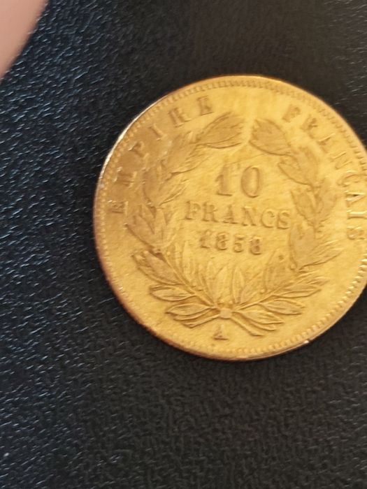 Златна монета 10 франка 1858 год, злато, тегло 3.22 гр,900/1000